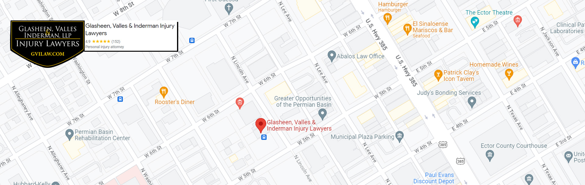 Glasheen Valles and Inderman Injury Lawyers Odessa office location on Maps